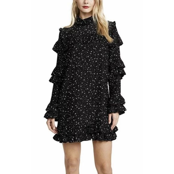 Frame Denim Dresses & Skirts - FRAME Ruffled Silk Mini Dress Celestial Mock Neck Long Sleeve Fairy Holiday
